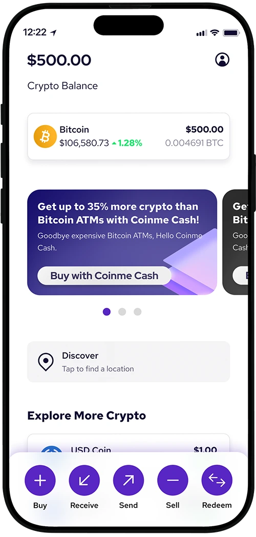 Coine mobile app screen and debit card.