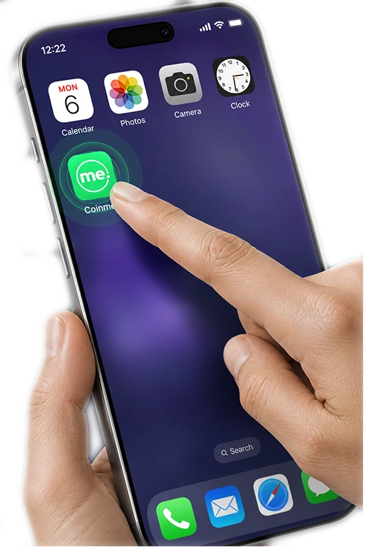 Tapping the coinme app icon on a phone home screen