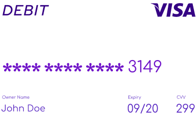 Debit visa card ending in 3149