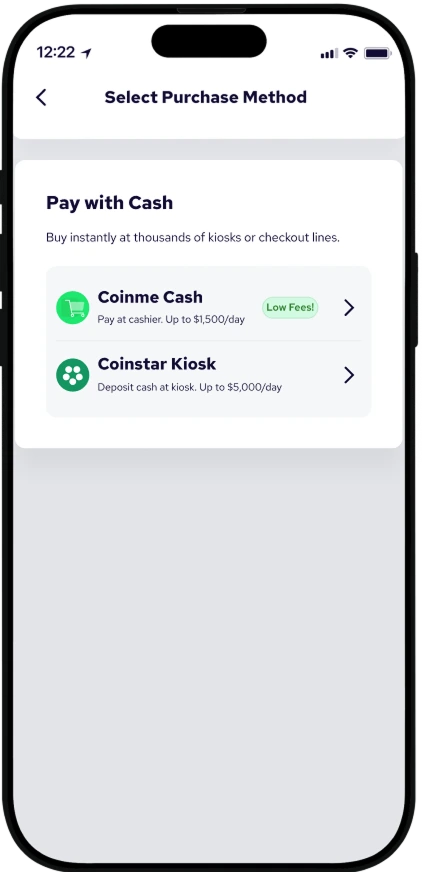 Coinme app map showing nearby retail locations to load cash