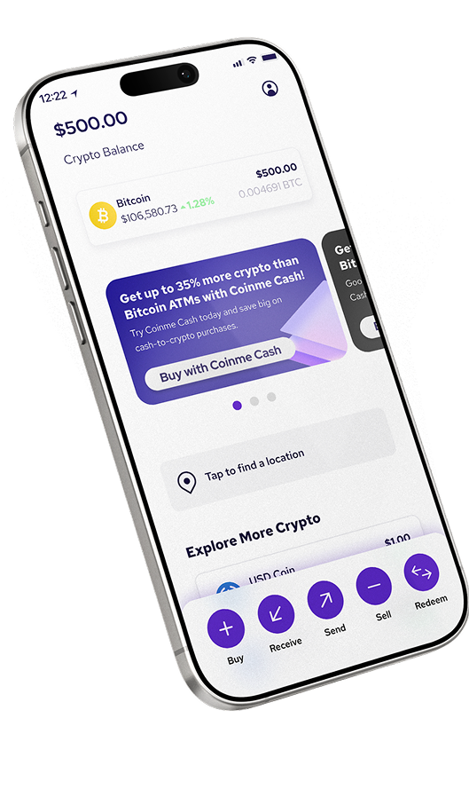Coinme app screen.