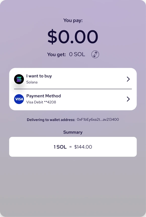 Coinme cash onramp widget.